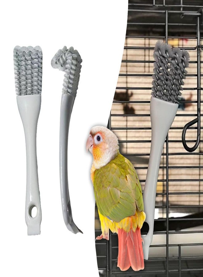 Tovyzalg 2-in-1 Bird Cage Cleaning Brush & Poop Remover with Long Handle - Scraper, Curved Brush for Parrot Cages, Kennels, and Perches - Rust-Resistant Pet Habitat Cleaning Tool (2 Pcs) (Grey+White) - Image 1